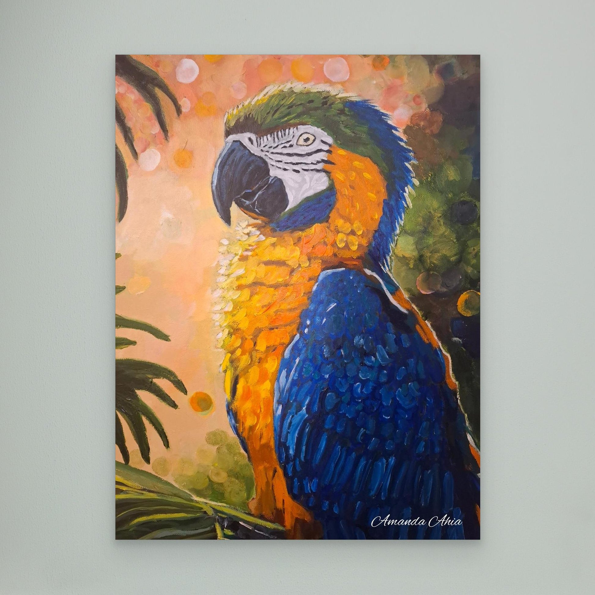 Vibrant Parrot in Forest - Original Oil Painting Canvas