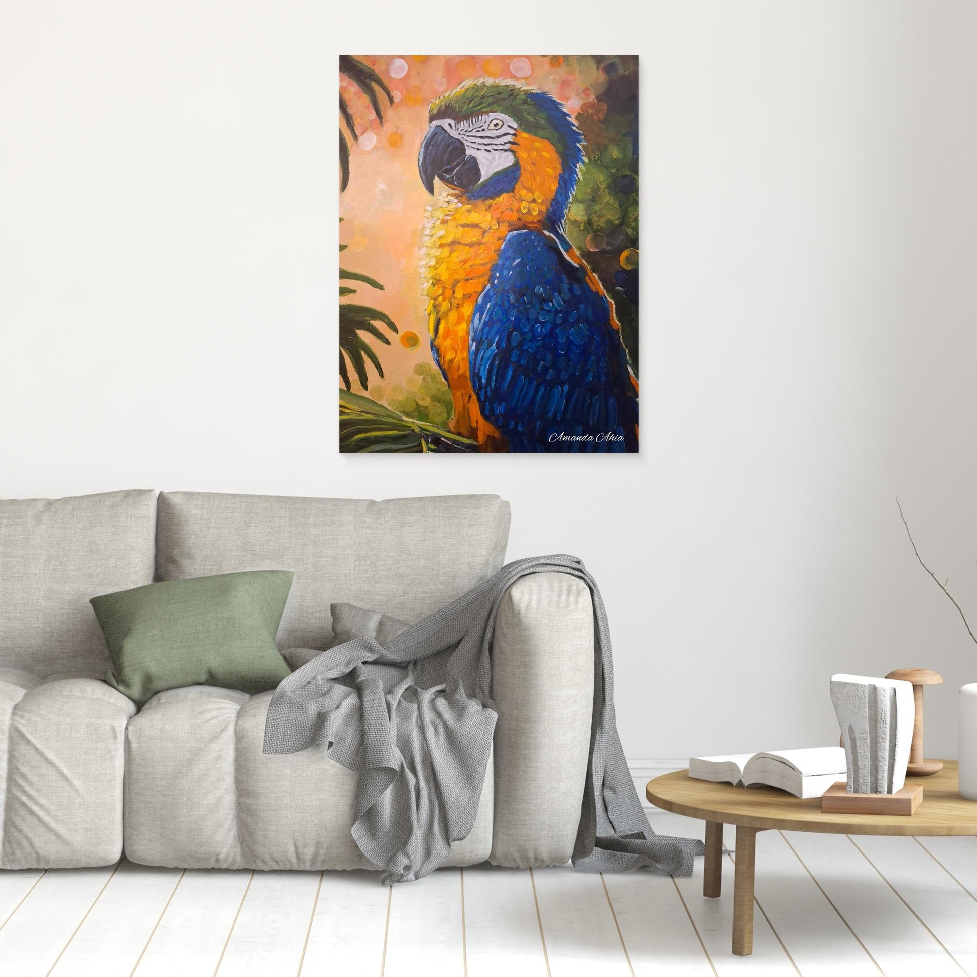 Vibrant Parrot in Forest - Original Oil Painting Canvas